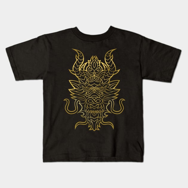 Gold Dragon Kids T-Shirt by elangkarosingo